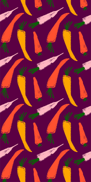 向量胡萝卜无缝模式。纹理手绘胡萝卜背景。图片下载