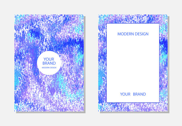 封面设计。浅蓝色水彩背景，grunge纹理，垂直模板与框架的文本。几何抽象模式。宣传册的实际设计。图片下载