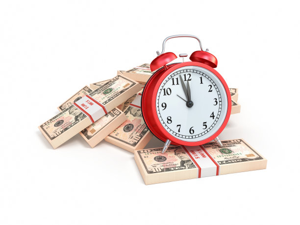 十元钞票和红色闹钟图片下载