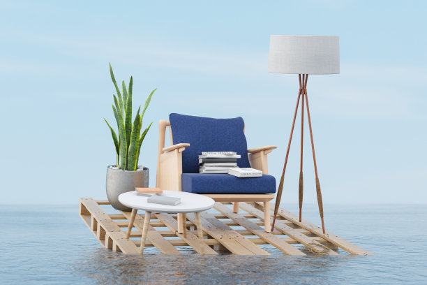 舒适的客厅家具沉入大海图片下载