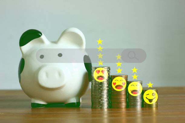 储蓄罐硬币堆与情感图标图片下载