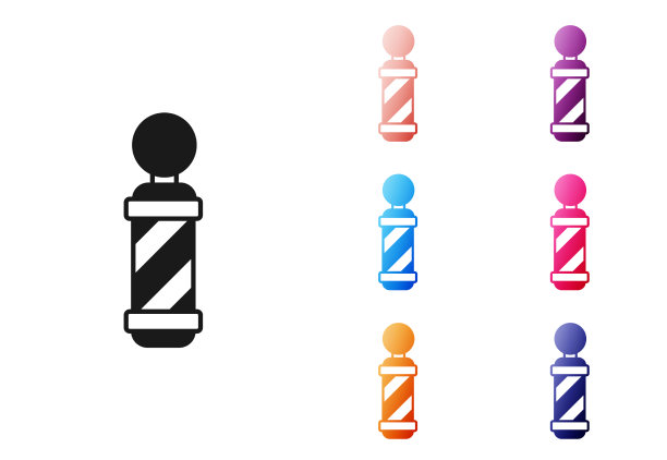 黑色经典理发店杆子图标孤立上图片下载