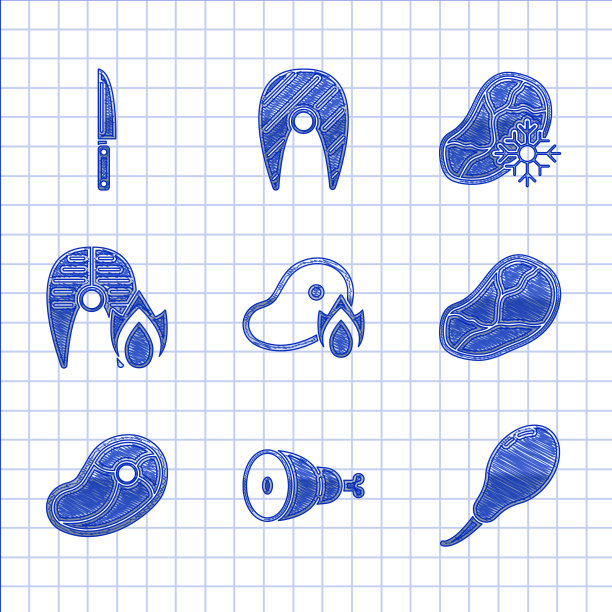 设置烤牛排肉和火火焰鸡腿图片下载