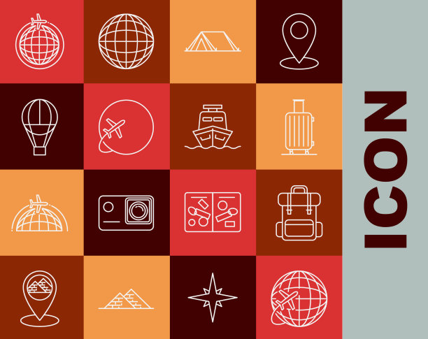 设置线路地球仪与飞行飞机徒步旅行背包图片下载