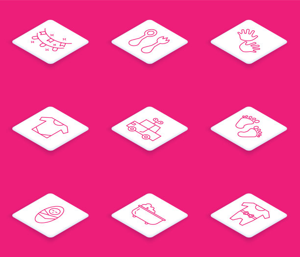 设置线狂欢节花环与旗帜婴儿餐具图片下载