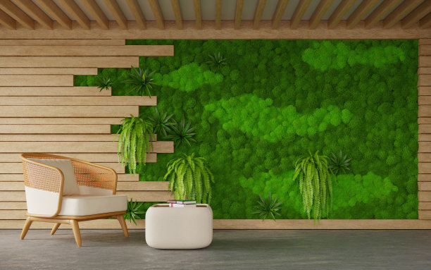 室内设计采用斯堪的纳维亚苔藓墙，3d渲染图片下载