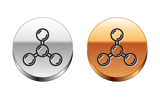 黑线分子图标孤立在白色上图片下载