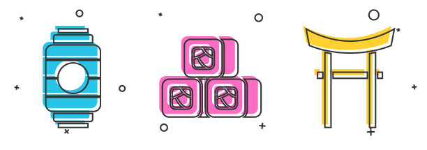 设置日本纸灯笼寿司和日本门图片下载