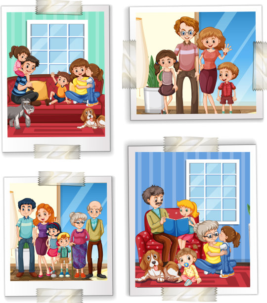 一套卡通风格的家庭照片图片下载