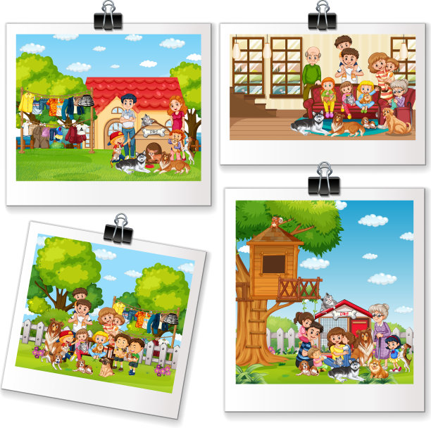 一套卡通风格的家庭照片图片下载