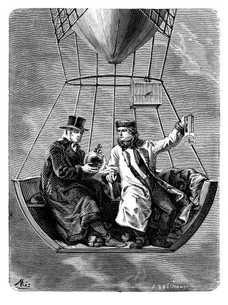 约瑟夫·路易斯·吕萨克和让·巴蒂斯特·毕奥在1804年乘坐热气球上升，以收集不同高度的空气样本图片下载