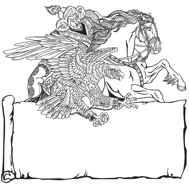 骑马猎鹰。模板与滚动。黑白色的图片下载