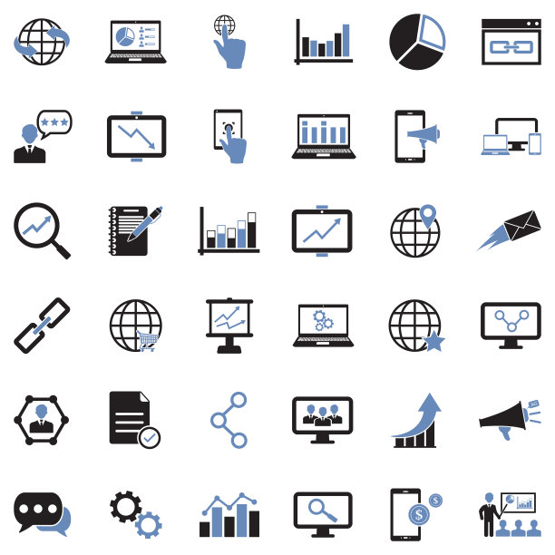 网络营销图标。双色调平面设计。矢量插图。图片下载