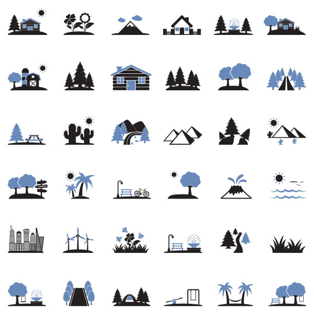 景观图标。双色调平面设计。矢量插图。图片下载
