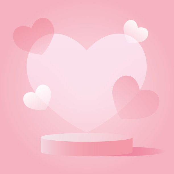 粉红色和白色的心与粉红色的产品背景站或讲台底座。图片下载