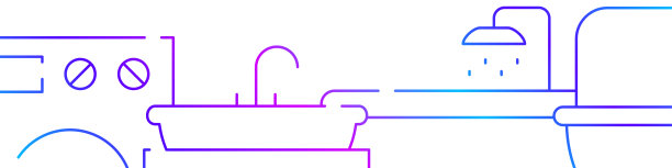 浴盆及卫生用品相关横条幅或边框模板。平面线矢量插图孤立在白色图片下载