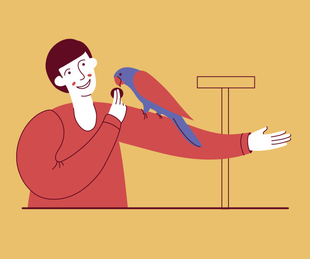 快乐的年轻人抱着一只大鹦鹉图片下载