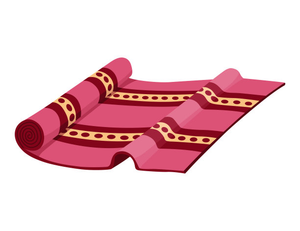 地毯。室内装饰风格的地板覆盖物，垫子或地毯。卡通家居的舒适装饰。室内设计元素。条纹地毯孤立在白色上图片下载