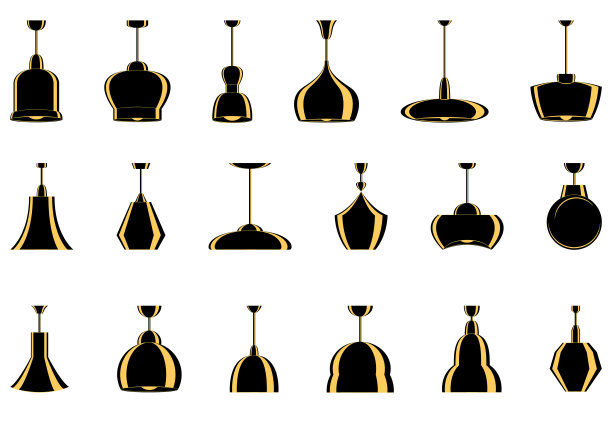 吊灯、吊顶灯。室内照明。灯罩的设计。现代时尚的室内。一组矢量图标，平面的，孤立的图片下载