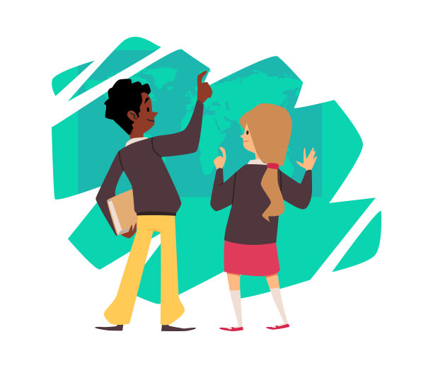 学校学生和老师学习世界地图，平面矢量插图孤立在白色背景上。图片下载