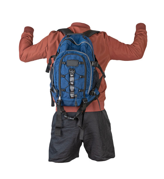 背包，短裤，夏季夹克孤立在白色的背景上。图片下载