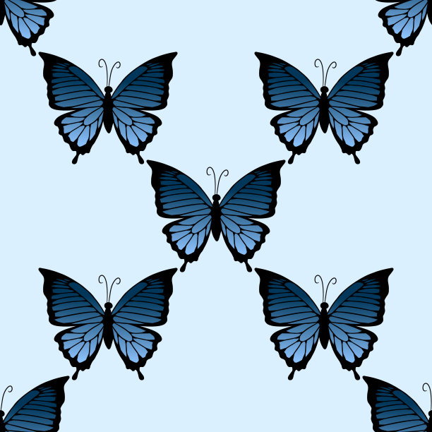 蝴蝶黑色轮廓无缝边界图案。孤立在白色背景向量壁纸背景纹理瓷砖图片下载