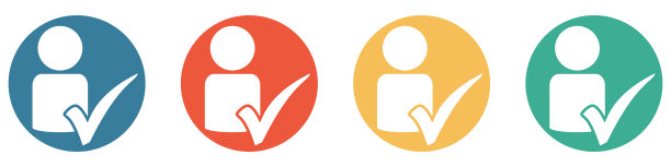 彩色横幅与4按钮:人和复选标记图片下载