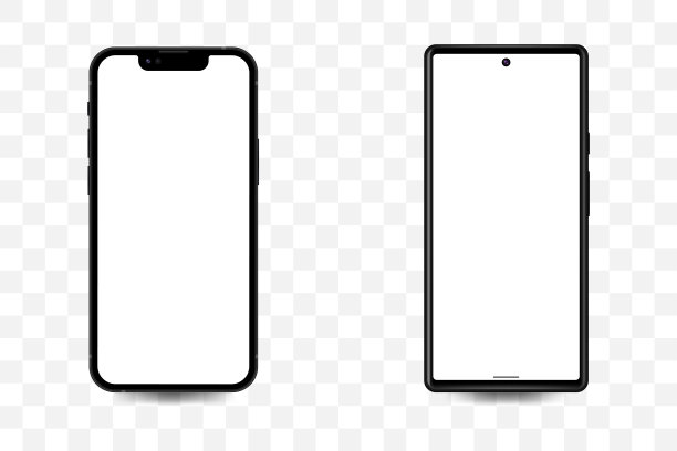 现实的智能手机模型。透明背景上的电话模板。图片下载