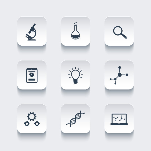 科学，研究，实验室圆形方形图标，矢量插图图片下载