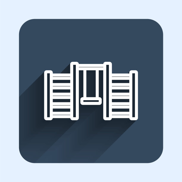 白线木瑞典墙图标孤立与长阴影背景。瑞典的楼梯。蓝色方块按钮。向量图片下载