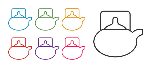 传统茶道图标孤立在白色背景上。茶壶和杯子。设置图标丰富多彩。向量图片下载