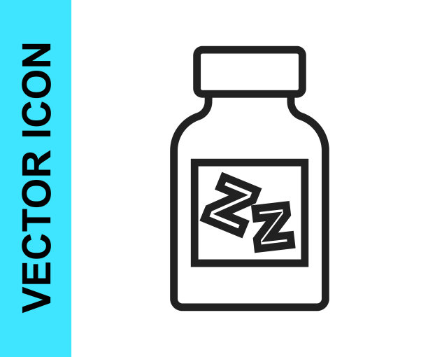 黑线安眠药图标孤立在白色背景上。向量图片下载