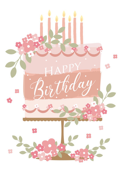 带花装饰设计的生日蛋糕图片下载