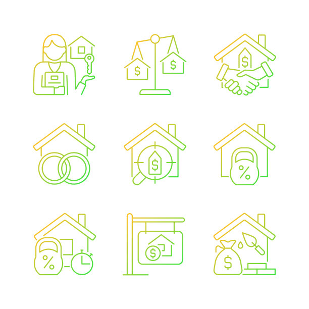 房地产梯度线性向量图标设置图片下载