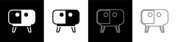 设置电视台架图标孤立在黑色和图片下载