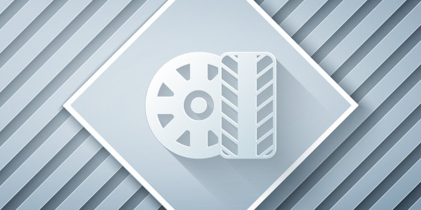 剪纸汽车轮胎车轮图标孤立在灰色上图片下载