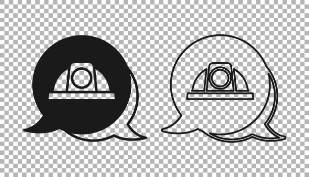 黑色工人安全帽图标孤立在透明的背景上。向量图片下载