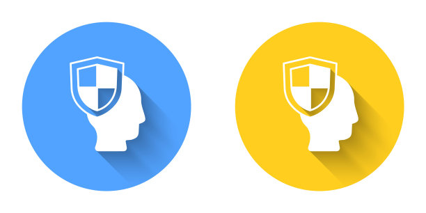 白色生命保险与盾图标孤立与长阴影背景。安全，安全，保护，保护理念。圆按钮。向量图片下载