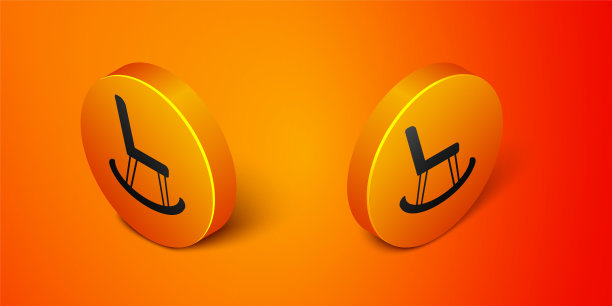 扶手椅图标孤立在橙色背景上。橙色圆按钮。向量图片下载