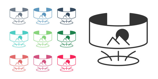 黑色360度视图图标孤立在白色背景上。虚拟现实。角度360度的相机。全景照片。设置图标丰富多彩。向量图片下载