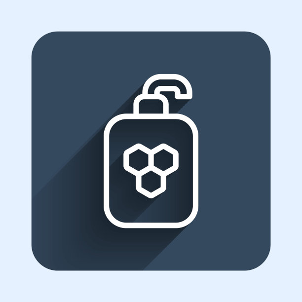 白线化妆品管与蜂蜜图标孤立与长阴影背景。自然皮肤护理。蓝色方块按钮。向量图片下载