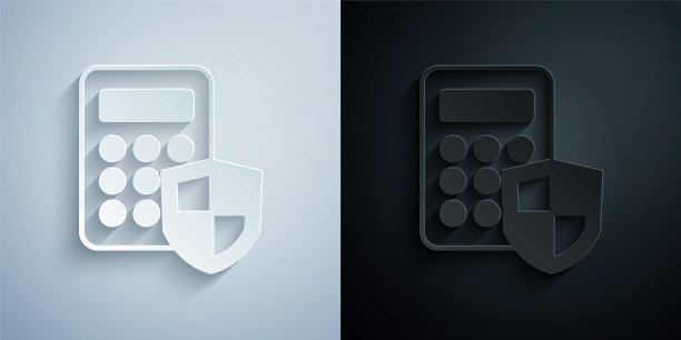 剪纸安全系统控制面板与显示图标孤立的灰色和黑色背景。安全系统的键盘，用于进入内部。纸艺术风格。向量图片下载