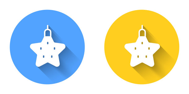 白色圣诞明星图标孤立与长阴影背景。圣诞快乐，恭贺新禧。圆按钮。向量图片下载