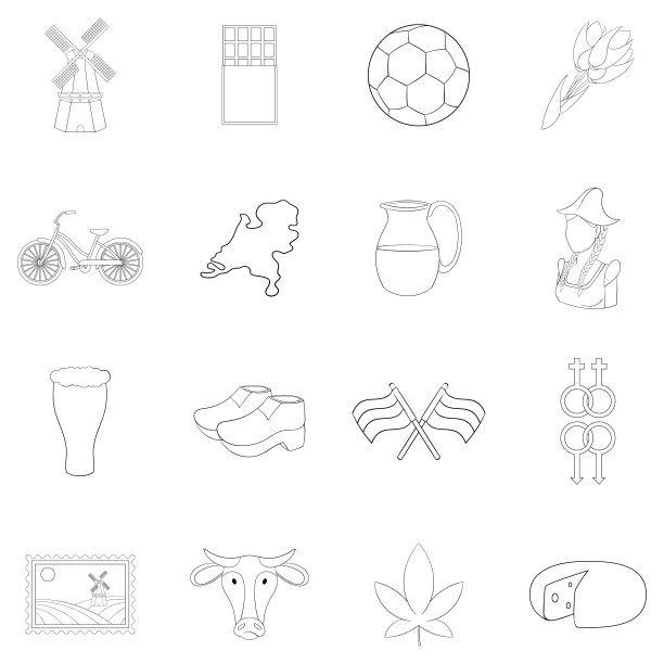 荷兰旅游图标设定轮廓图片下载