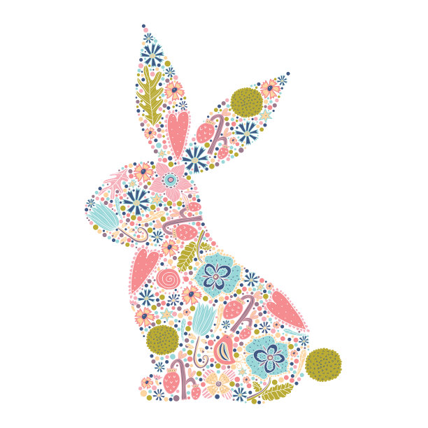 复活节兔子的花剪影。图片下载