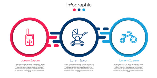 配备婴儿监视器、对讲机、婴儿车、儿童自行车。业务信息模板。向量图片下载