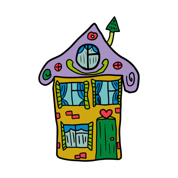 可爱的幻想卡通涂鸦房子，建筑孤立图片下载