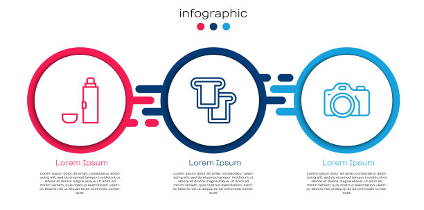 设置线保温瓶，面包吐司和相机。业务信息模板。向量图片下载