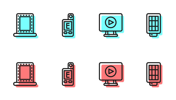 设置线在线播放视频，化妆镜与灯，光表和软盒图标。向量图片下载
