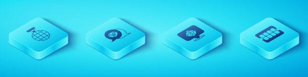 设置等距迪斯科球，祖父，假下巴和祖母图标。向量图片下载